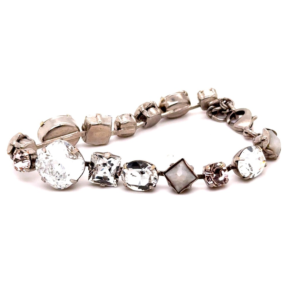 Sorrelli Crystal Line Bracelet Antique Silver Tone Multi Cut Clear Pink 7.25in